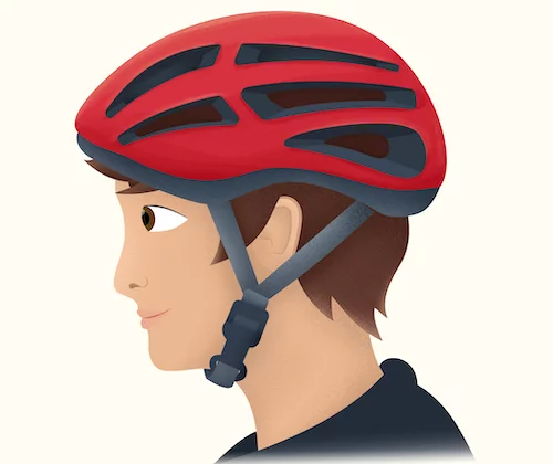 Wearing a helmet.